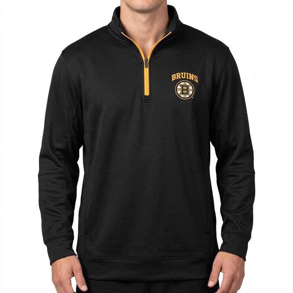 NHL Boston Bruins Black Embroidered Logo 1/4 Zip Long Sleeve Pullover Men’s sz M - Picture 2 of 9